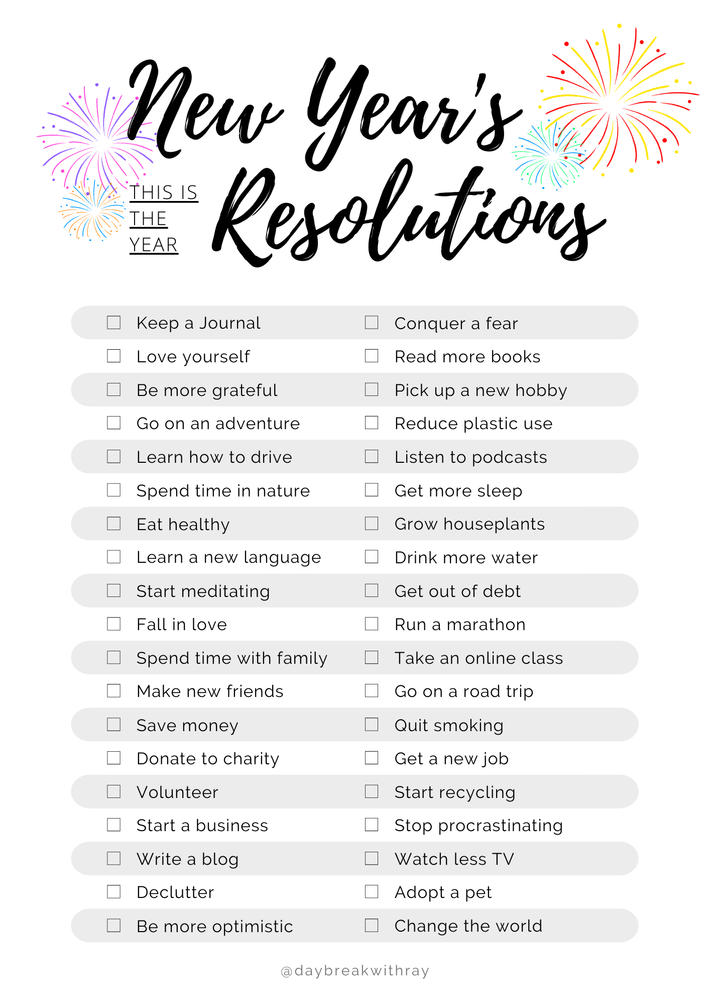 Notion New Year Resolution Template