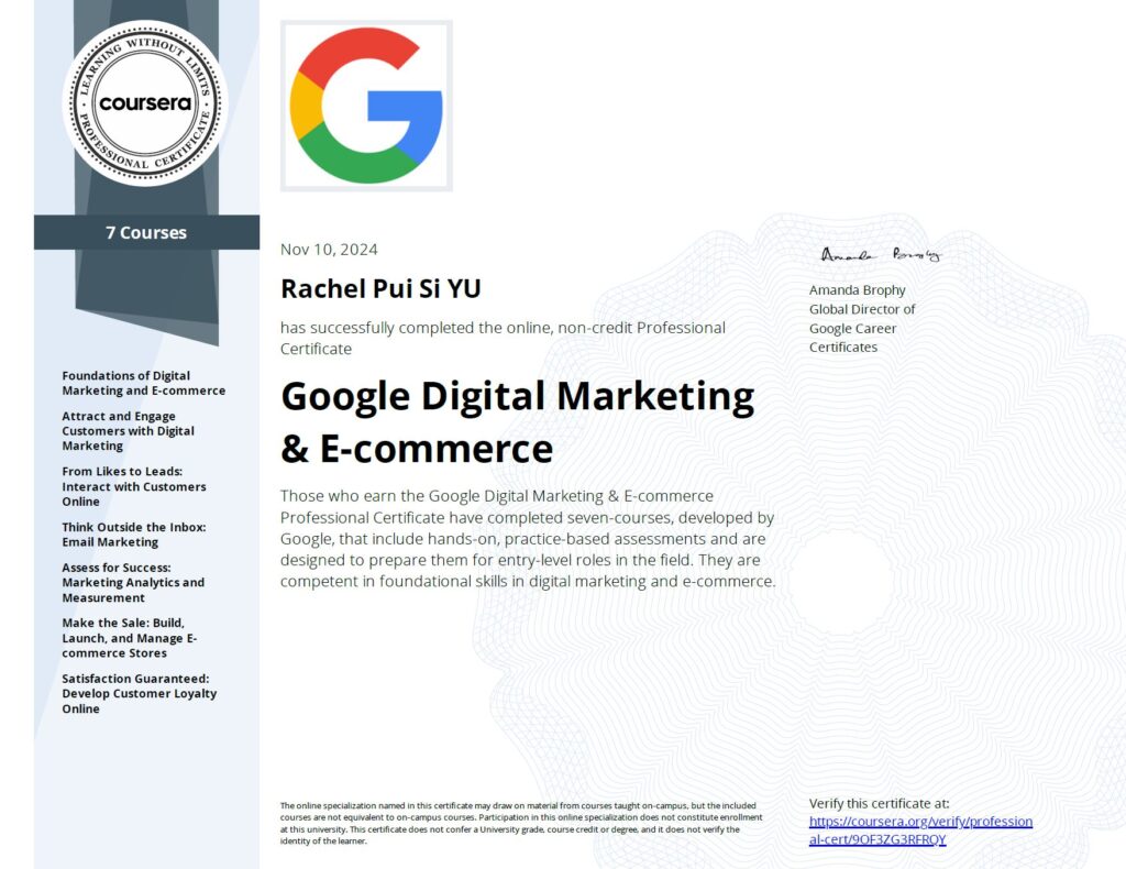 Coursera Cert for Digital Marketing